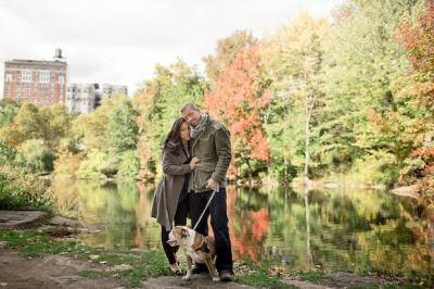 Fall Engagement Session With A Bulldog