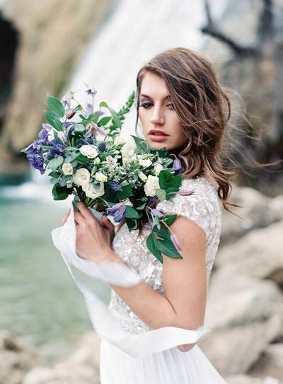 Natural Bridal Inspiration Under A Waterfall