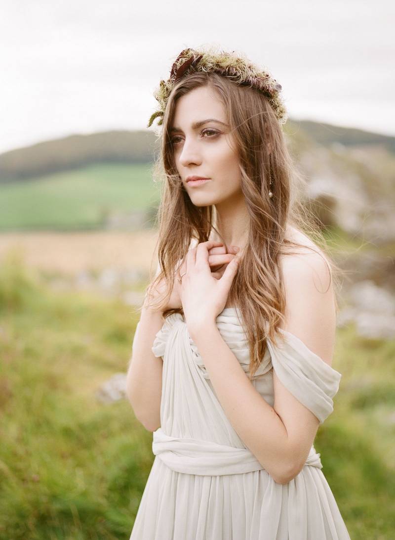 Grey off shoulder wedding dress