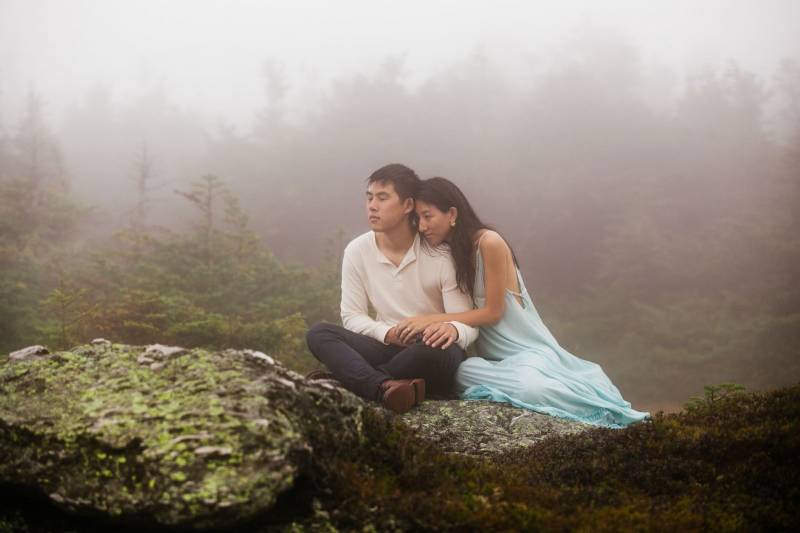 Moody mountain engagement photos in Vermont