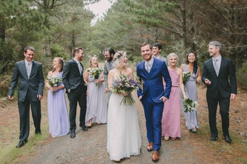 New Zealand forest wedding in pastel shades