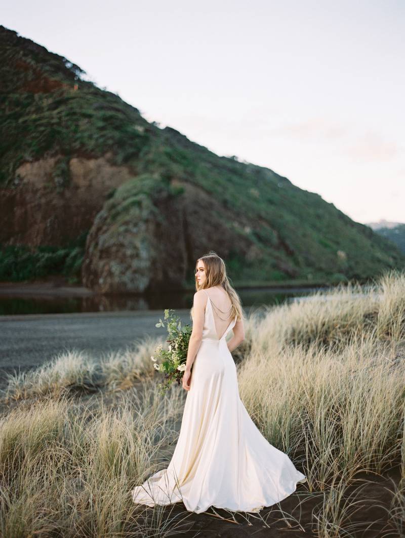 Contemporary bridals on black sand beach