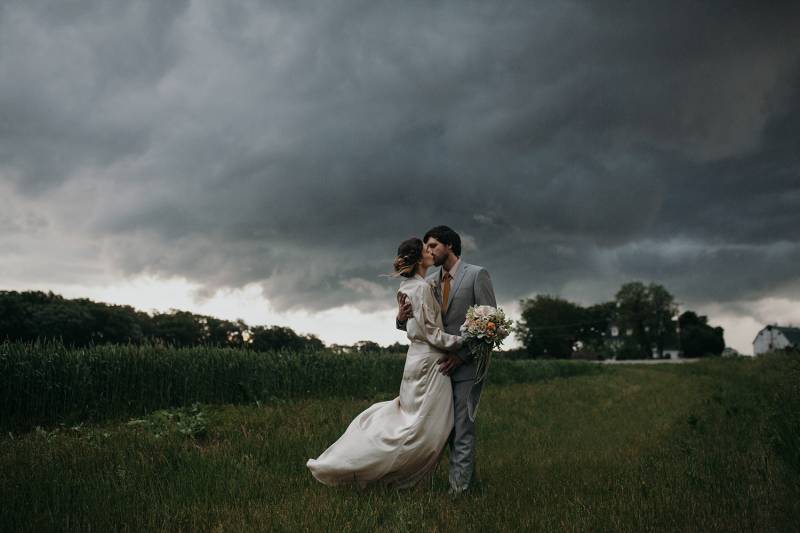 Moody spring Wisconsin Wedding in a storm