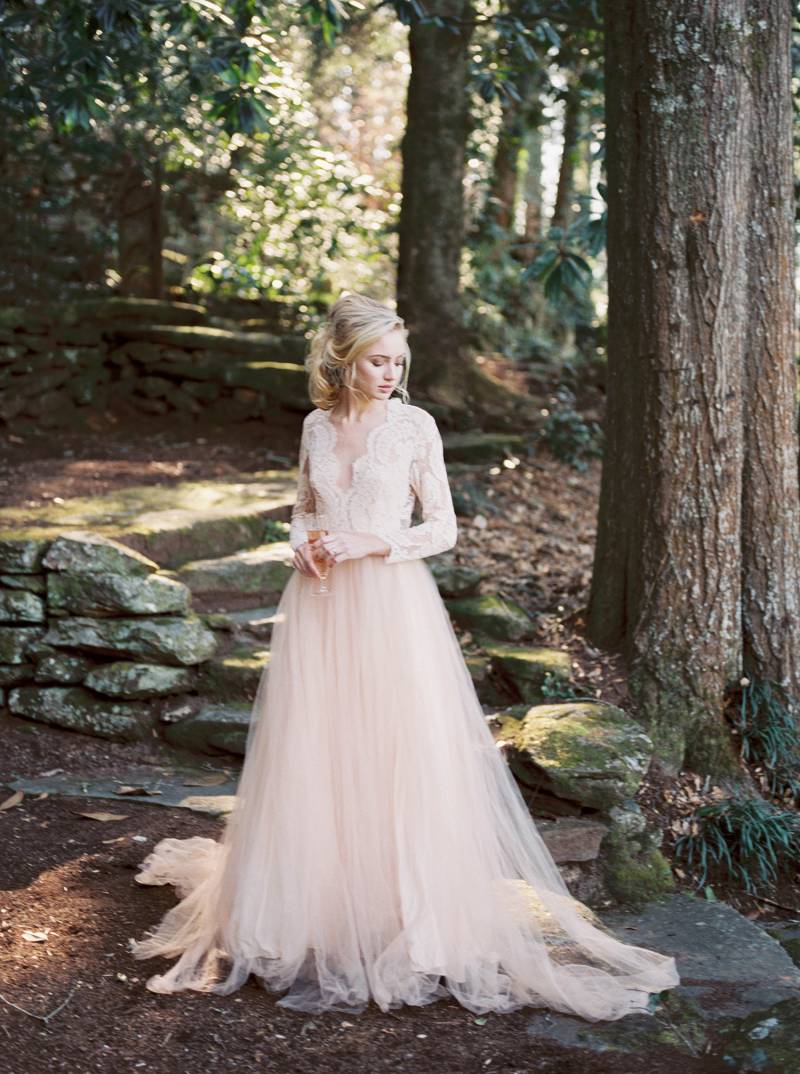 Romantic garden wedding inspiration with a pale peach gown