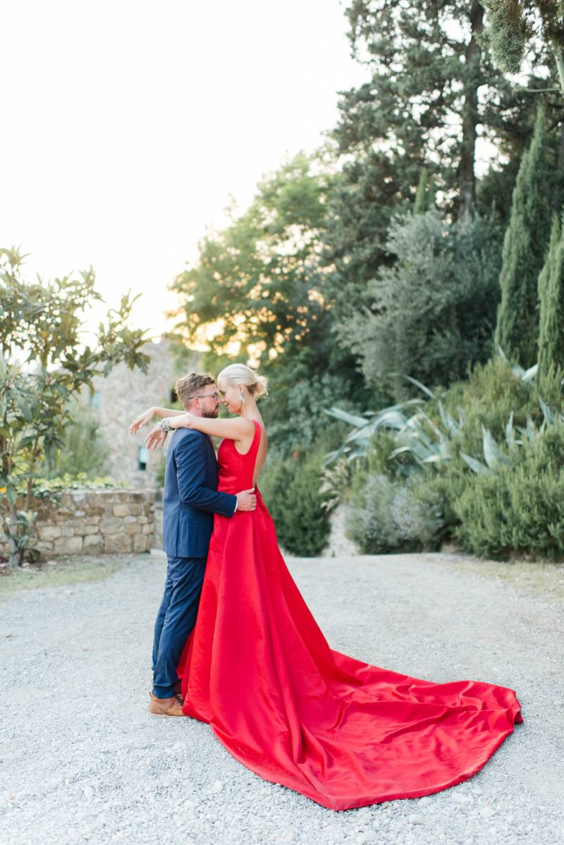 Striking red gown in this elegant Italian wedding Tuscany Real Weddings