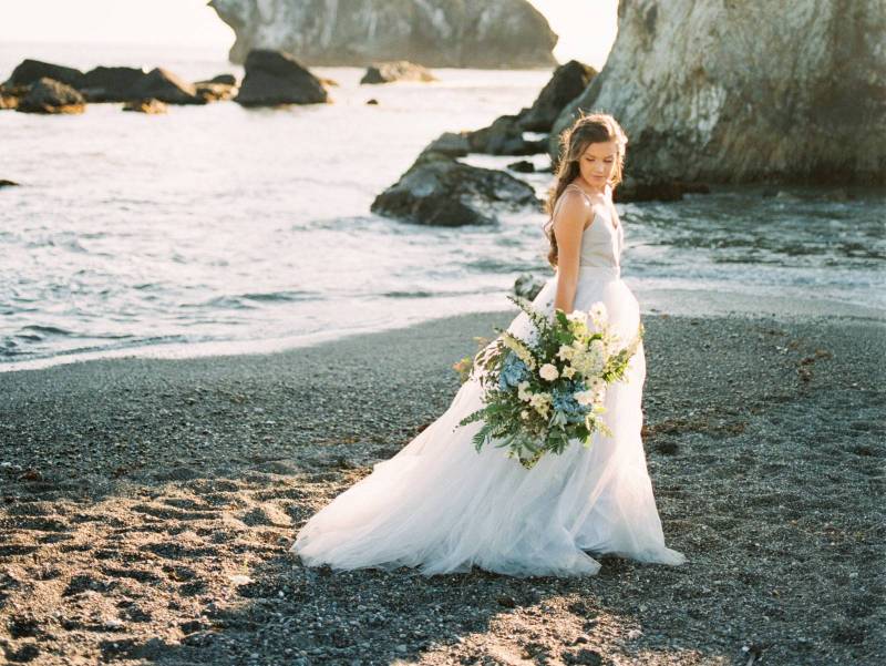 Ocean bridal session in shades of blue