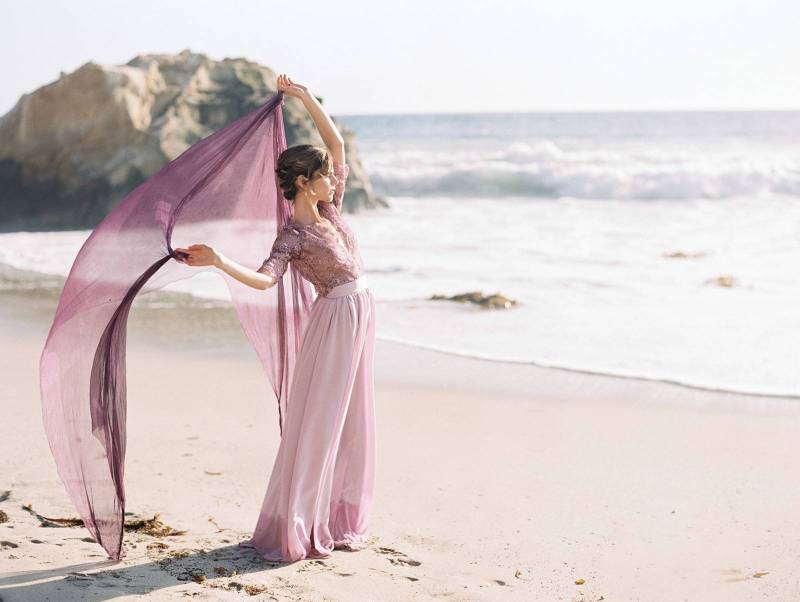 Striking ethereal beach bridals in lavender & plum