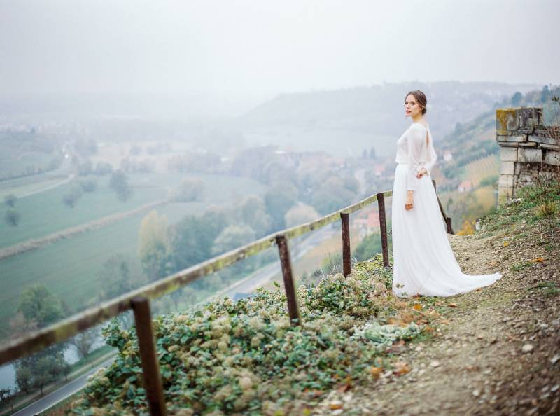 Wintery vineyard inspiration with a two-piece wedding gown