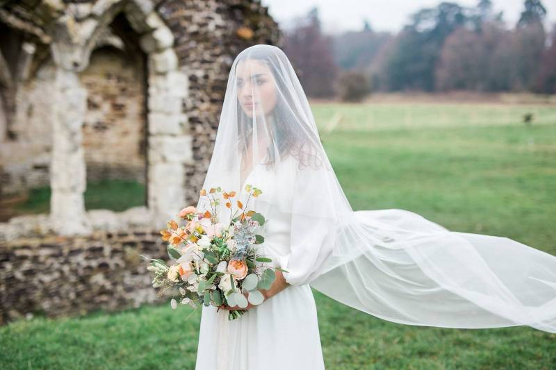 Melancholic bridal shoot amongst 11th century ruins