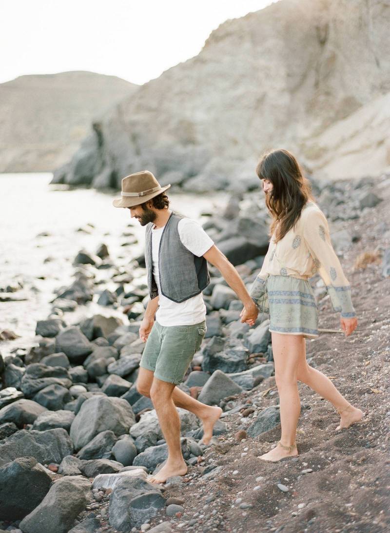 Free-spirited bohemian portrait session on a Santorini beach