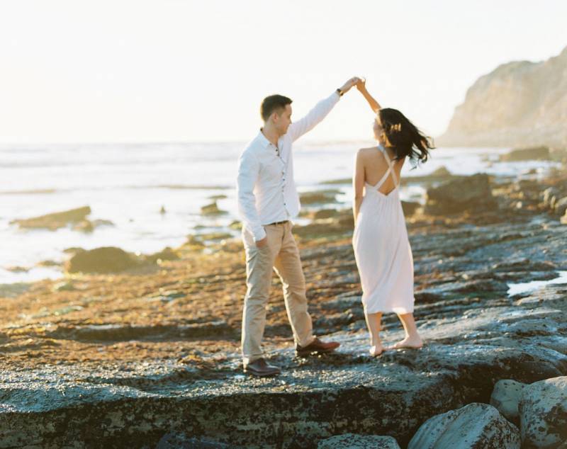 Coastal engagement photos drenched in California light