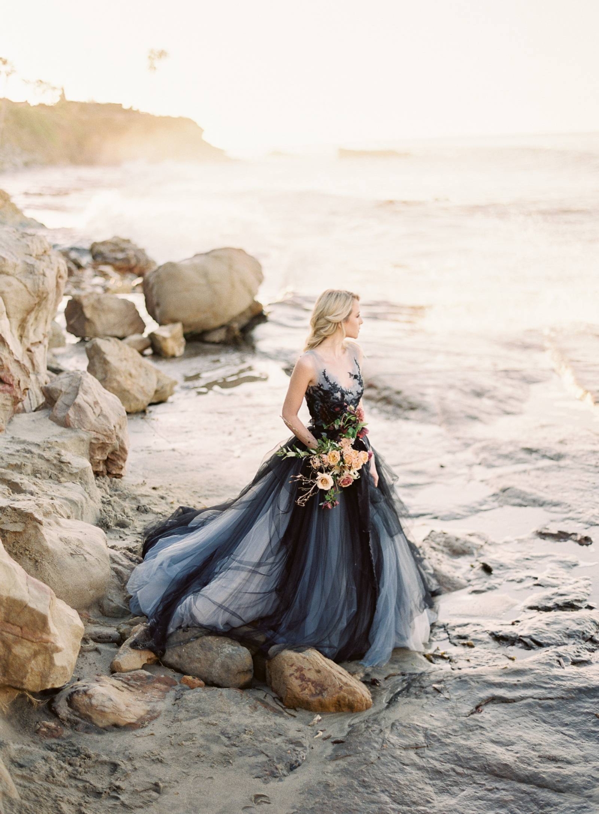 Sunrise Beach Shoot with a stunning indigo gown