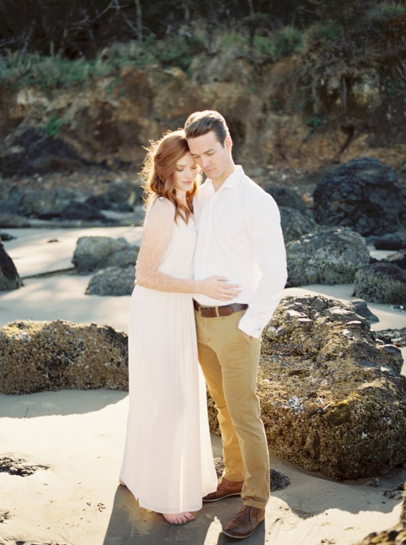 Oregon Coast Engagement in warm neutral tones