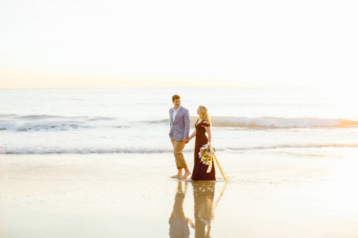 Winter beach engagement on the California Coast