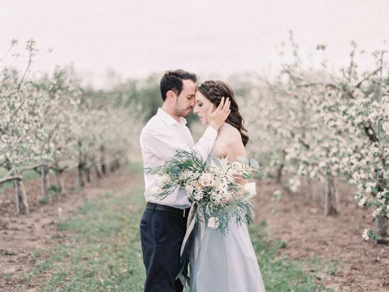 Couple’s Session in a blossoming apple orchard