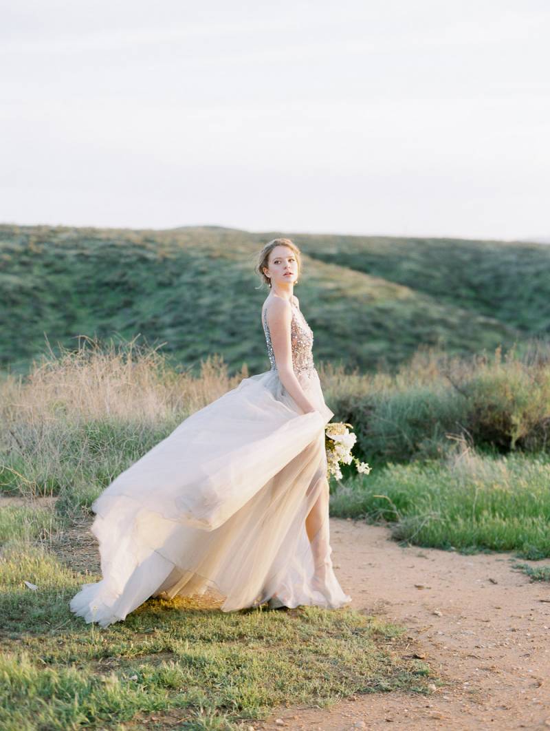 Golden California sunset bridal shoot