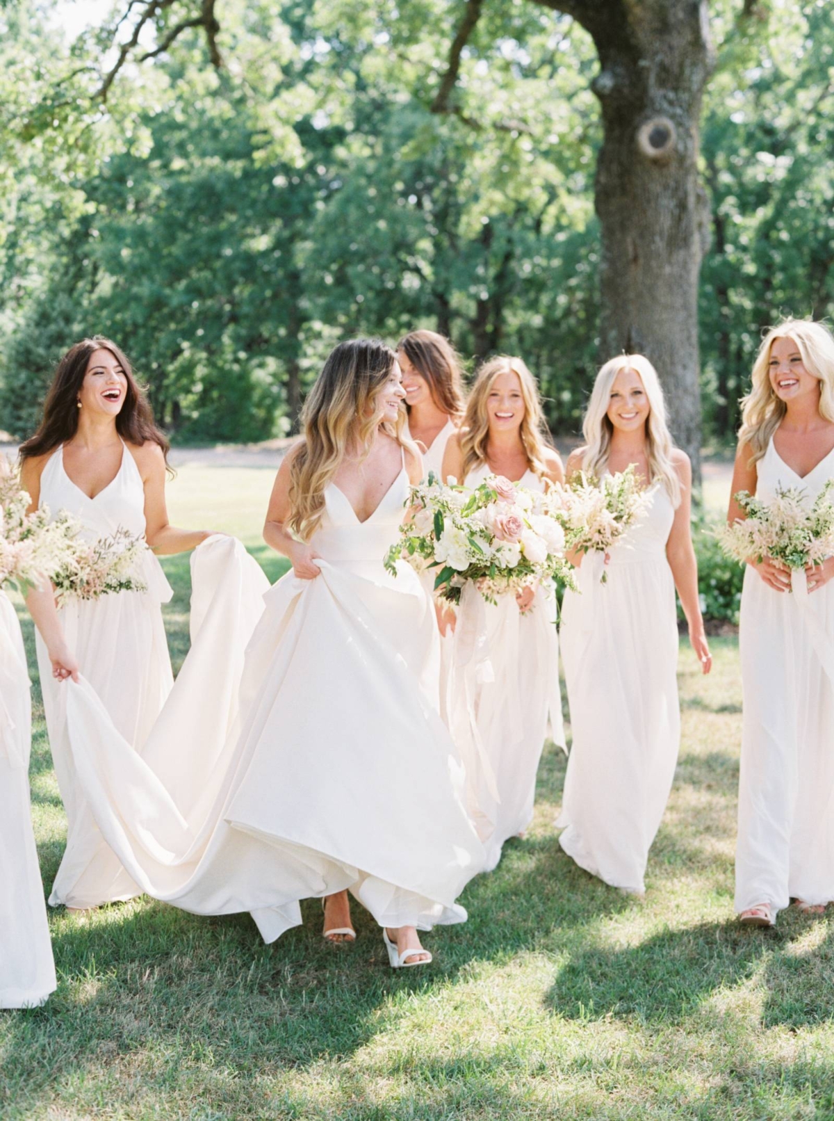 Texas wedding at The White Sparrow with an all white bridal party