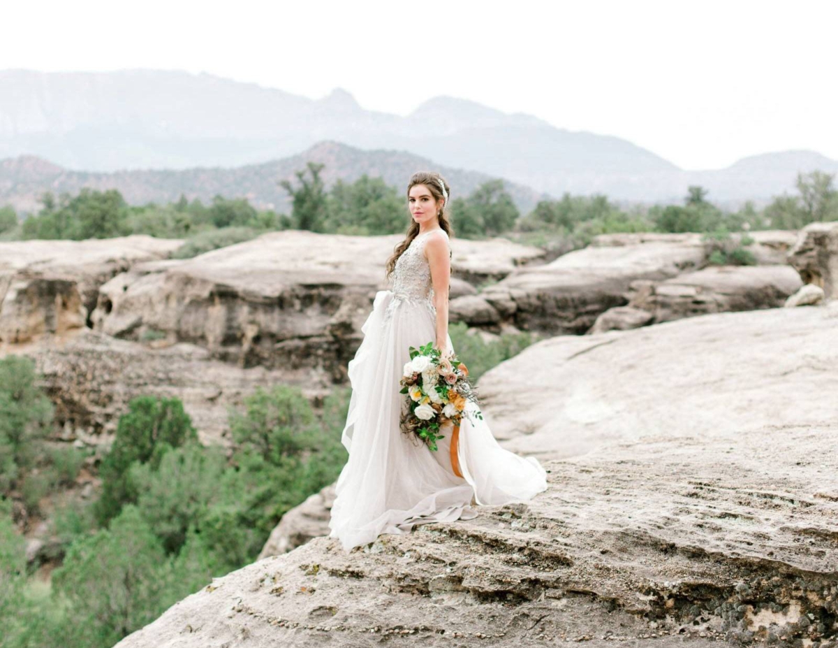 Zion National Park Bridal Inspiration in a summer storm