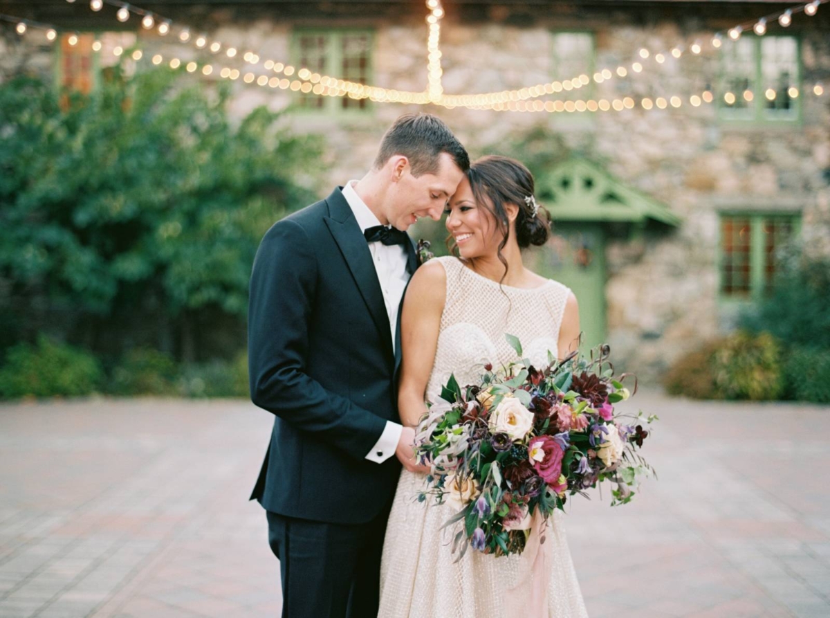 Moody and romantic Massachusetts mansion wedding with rich plum tones