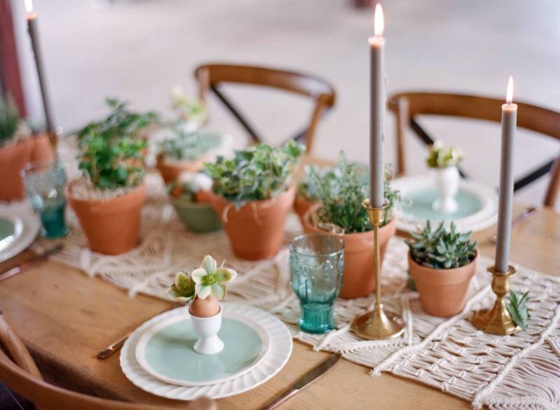 Adorable Easter tablescape using fresh plants and herbs