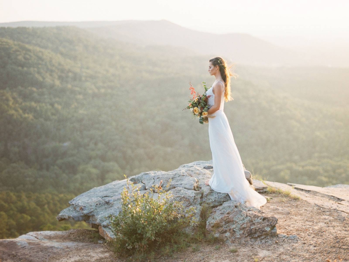 Mountainside bohemian bridal shoot in Arkansas