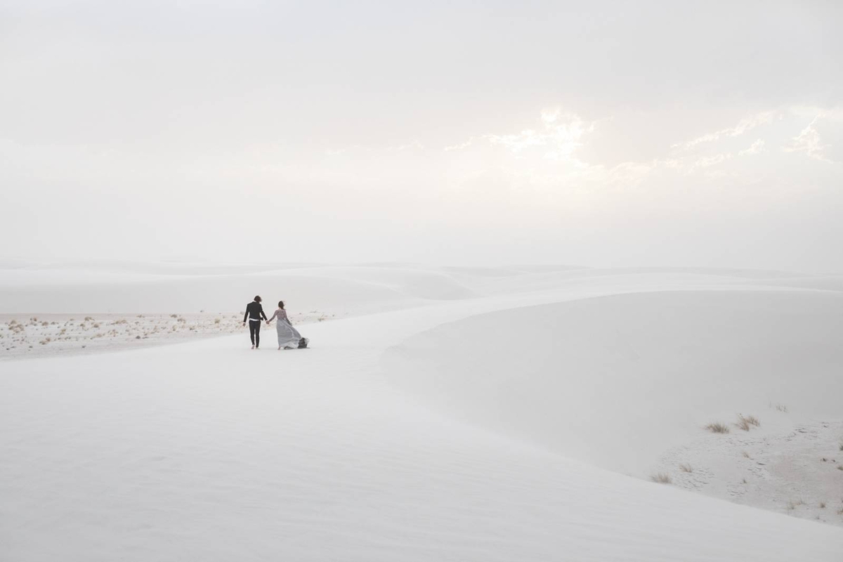 Elopement shoot at White Sands National Monument in a sand storm