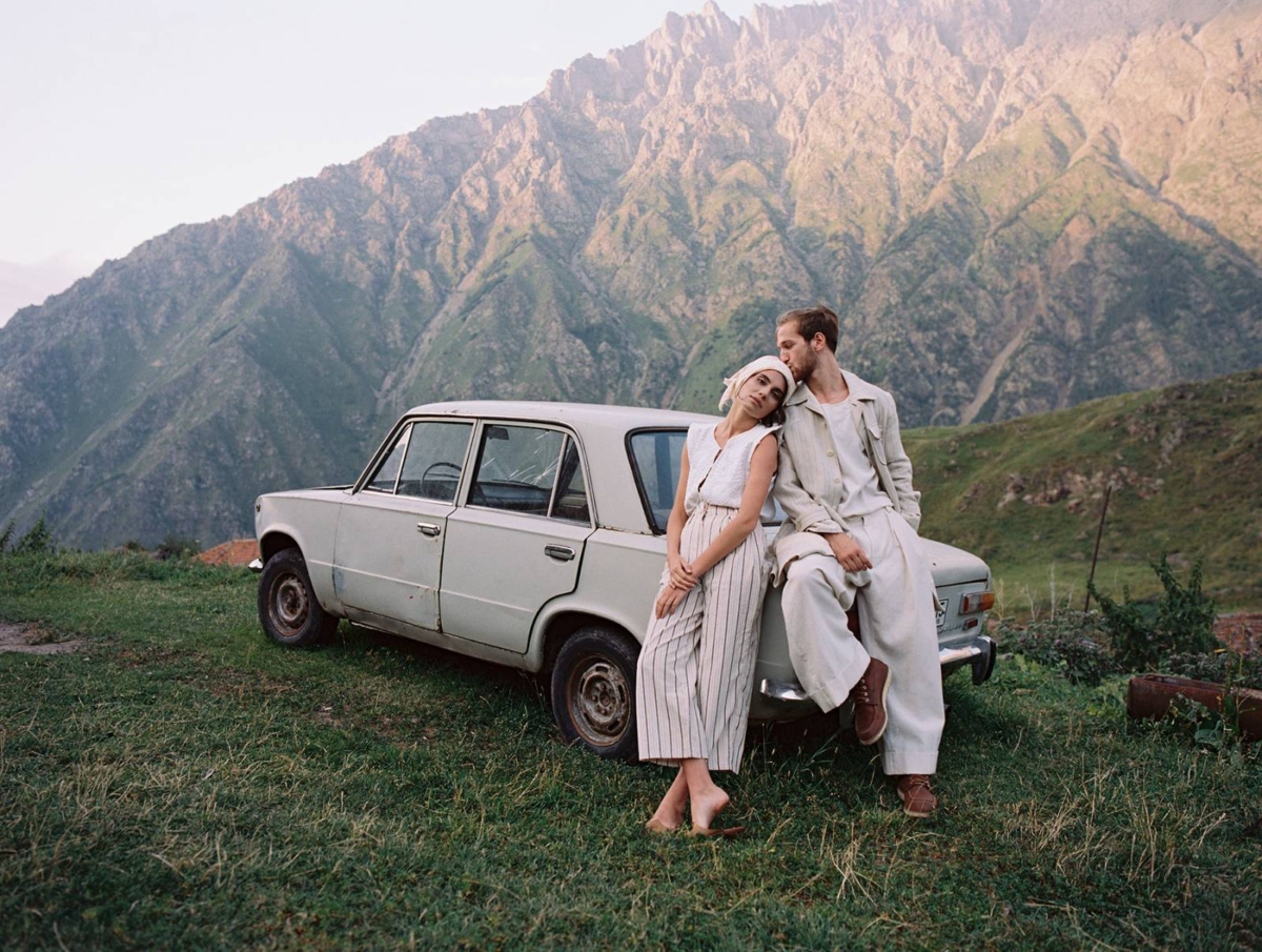 Engagement inspiration amidst the fierce beauty of the Caucasus Mountains in Georgia