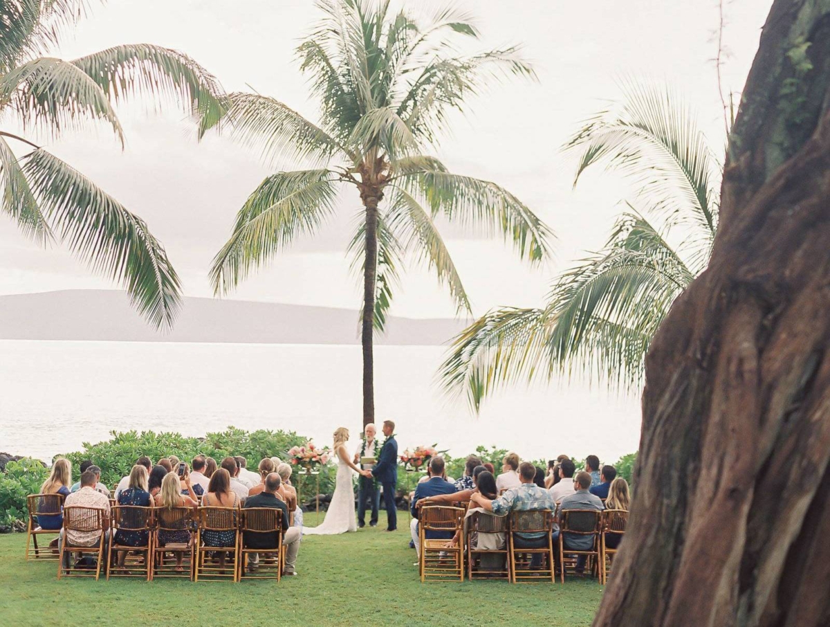 A few rain showers didn’t stop the festivities for this spring inspired wedding on Maui