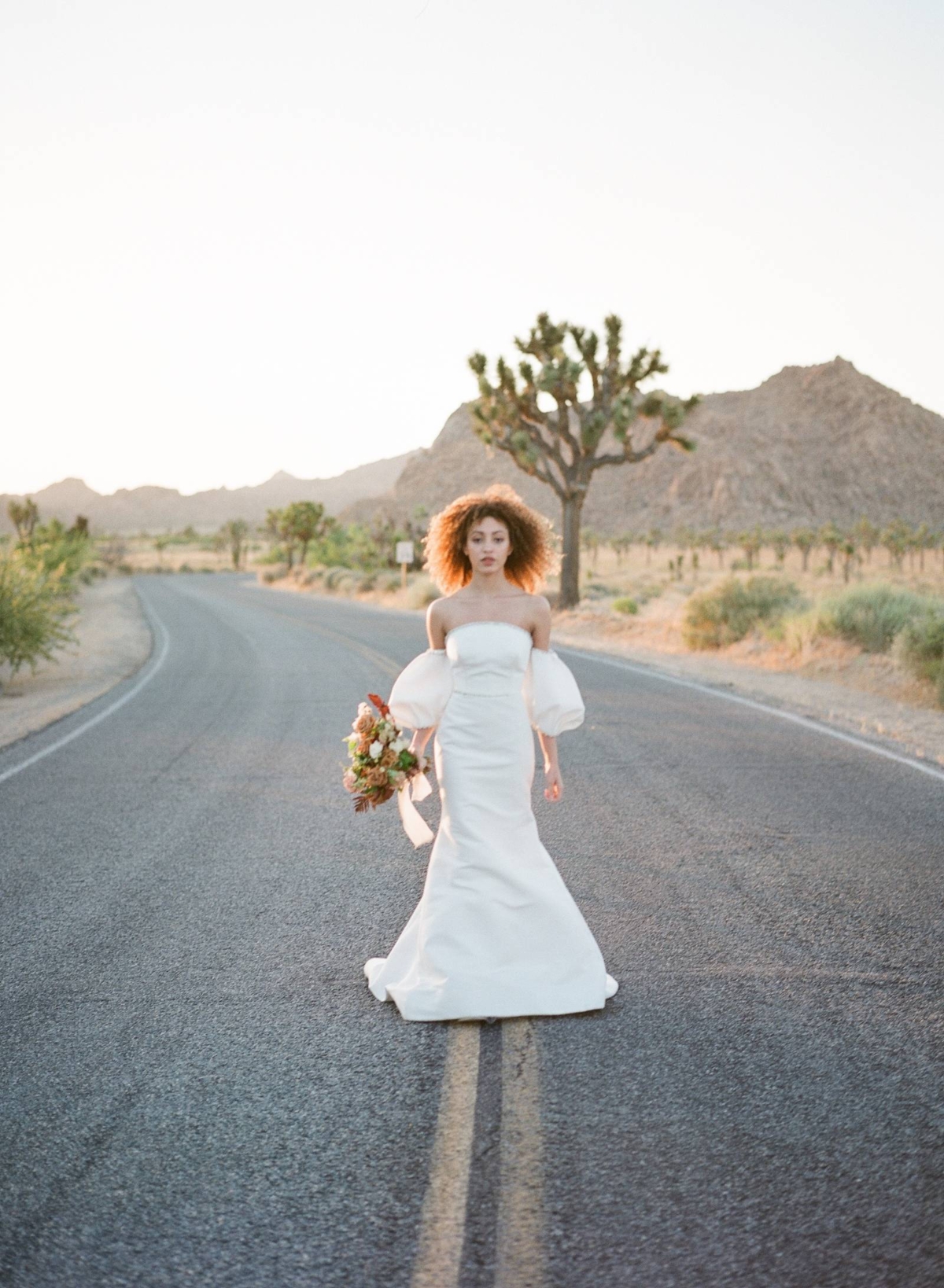 Striking bridal editorial amidst the beautiful landscape at Joshua Tree