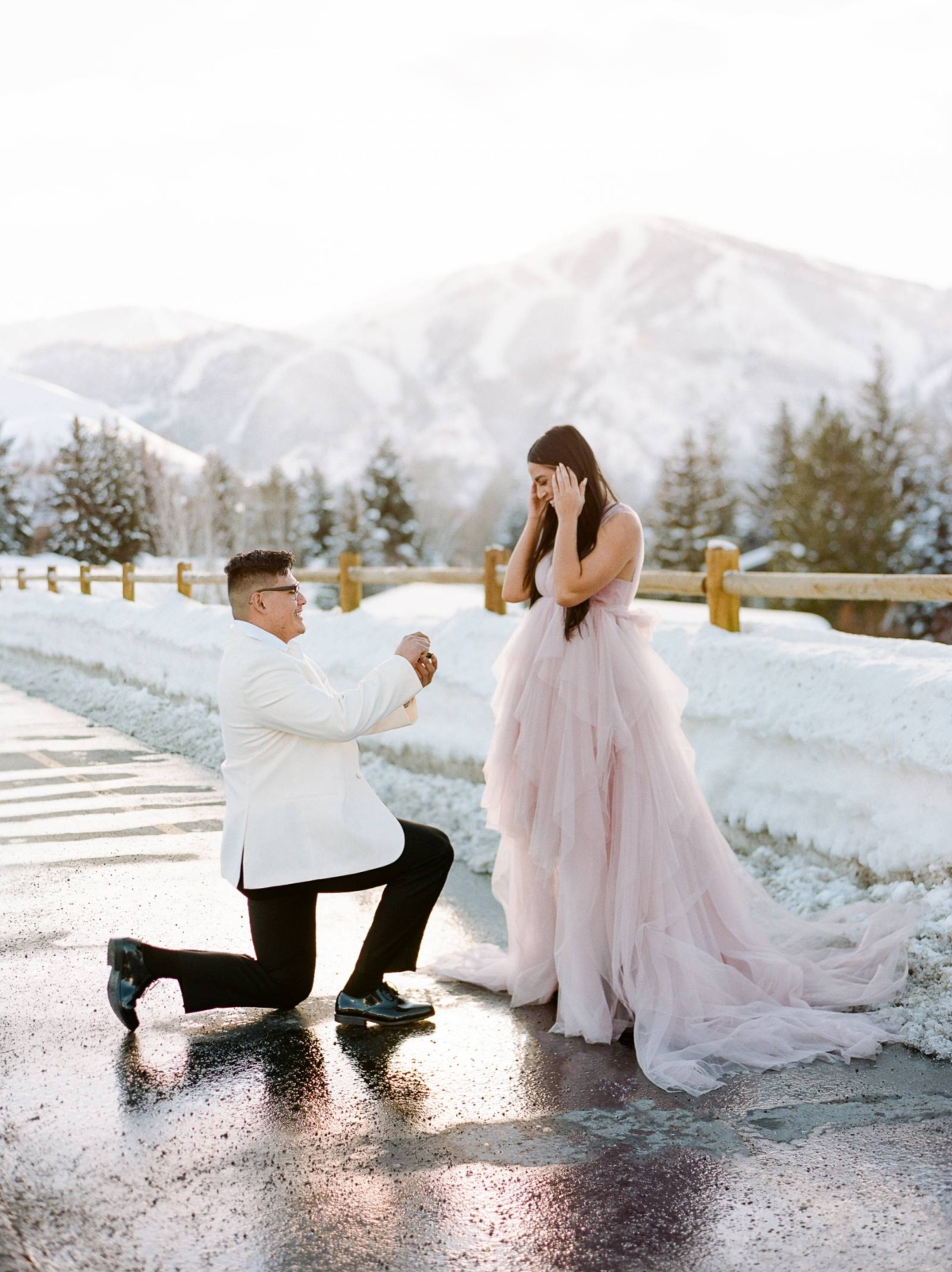 A romantic snowy proposal with the most gorgeous blush gown