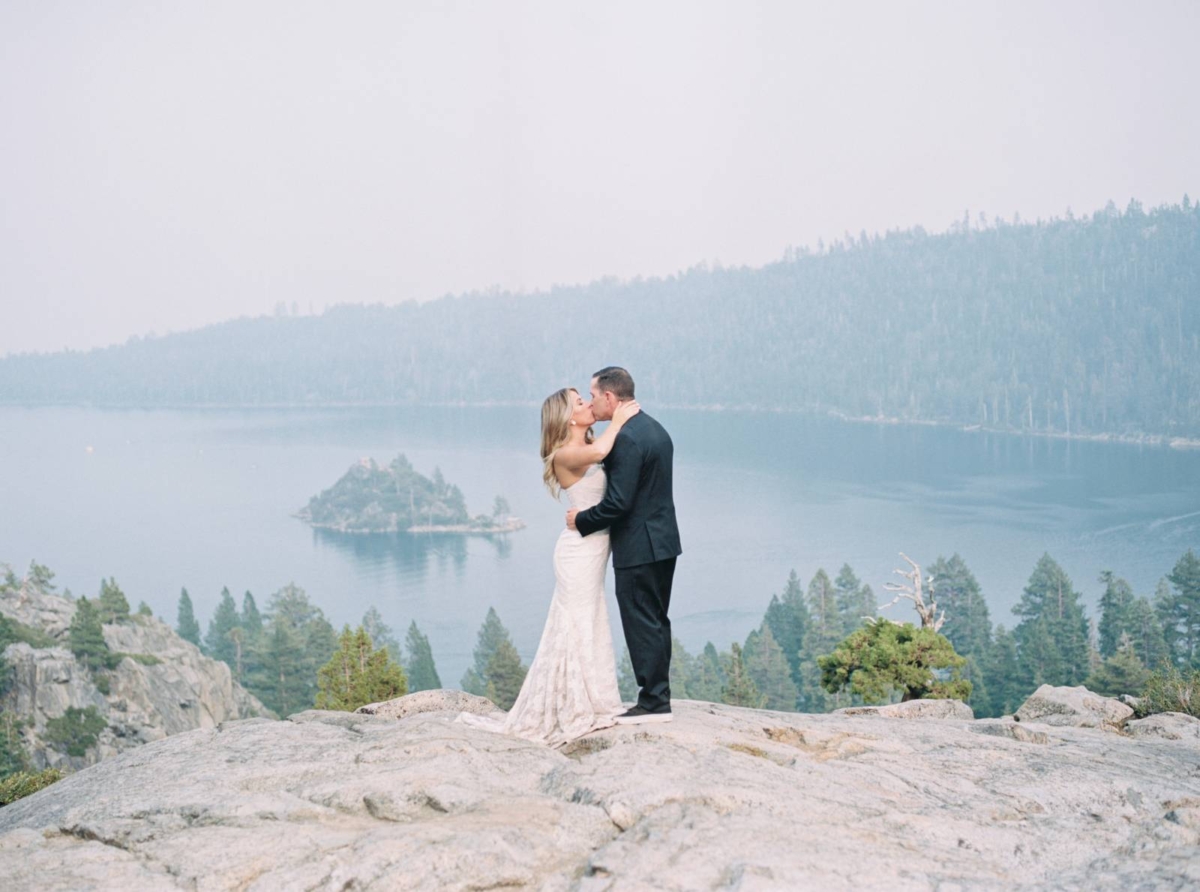 Intimate wedding in the forest overlooking Lake Tahoe