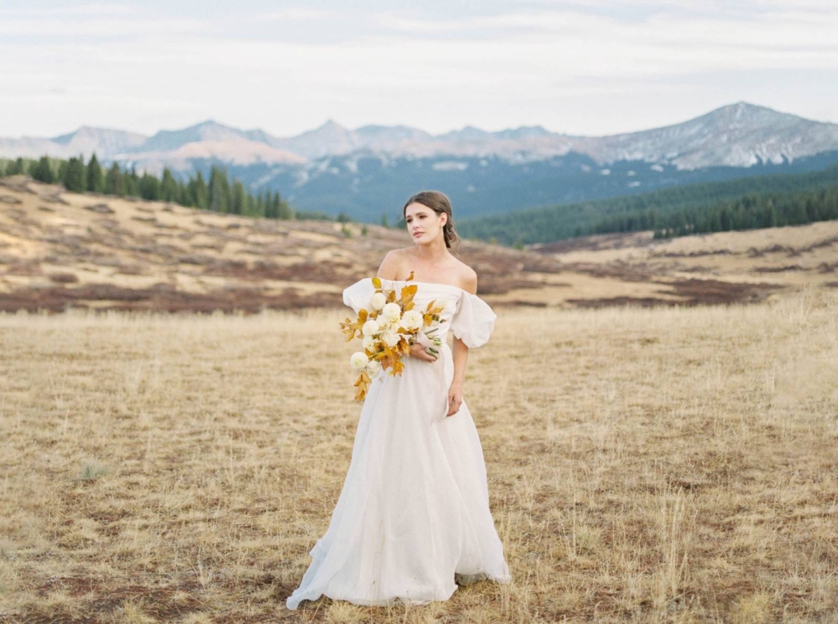 Ethereal Vail Mountain Bridal shoot amidst a golden fall