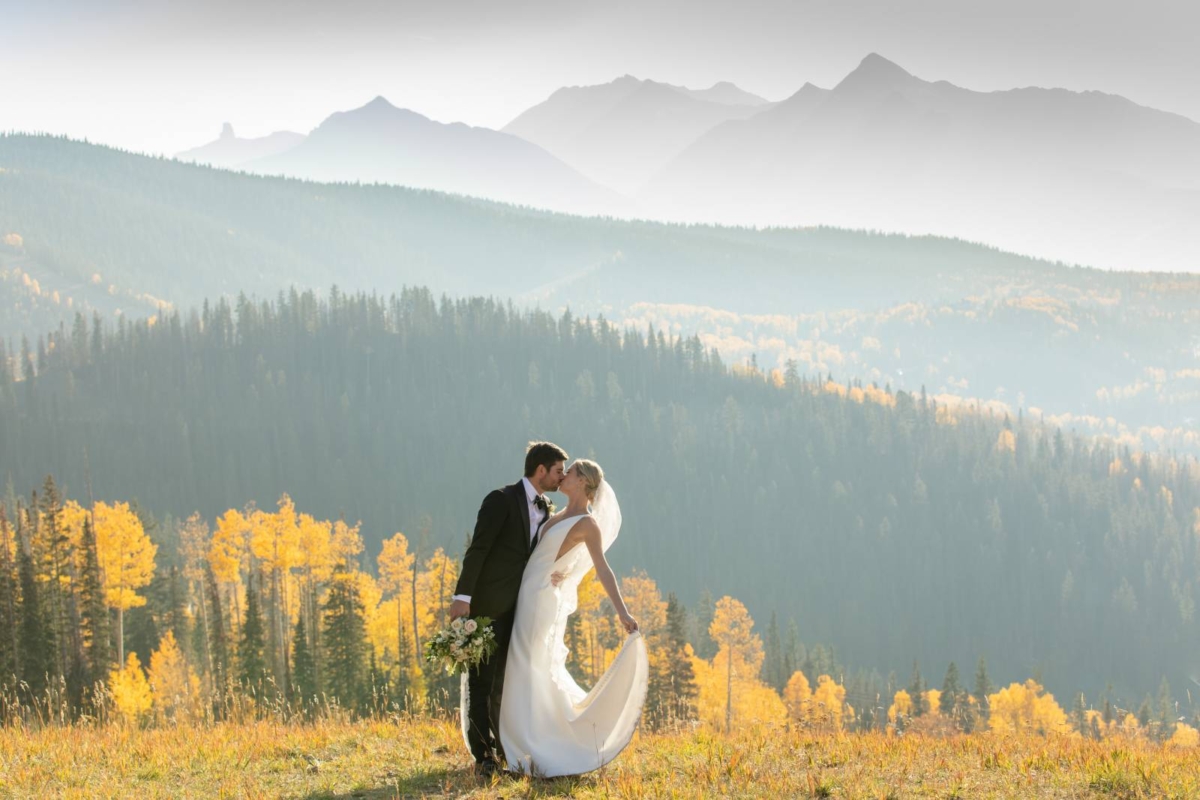 A Telluride mountain wedding surrounded by vibrant fall colours