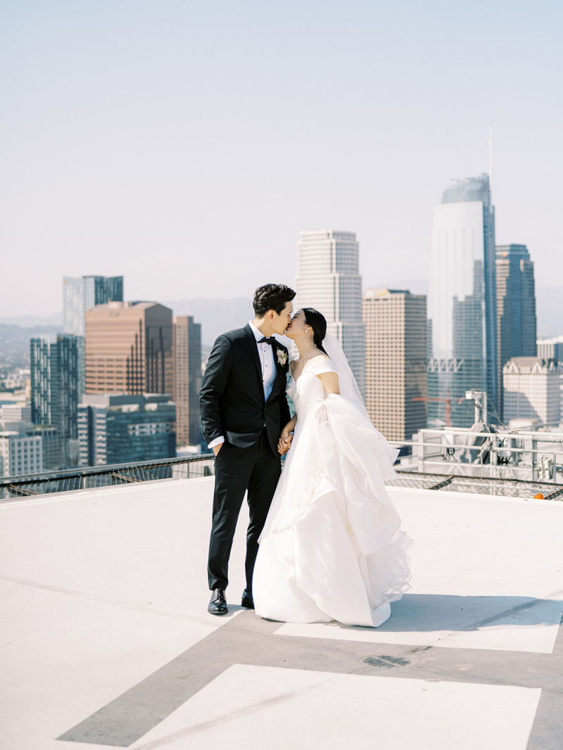 Romantic and Modern Downtown Wedding Hundreds Feet Up in the Air