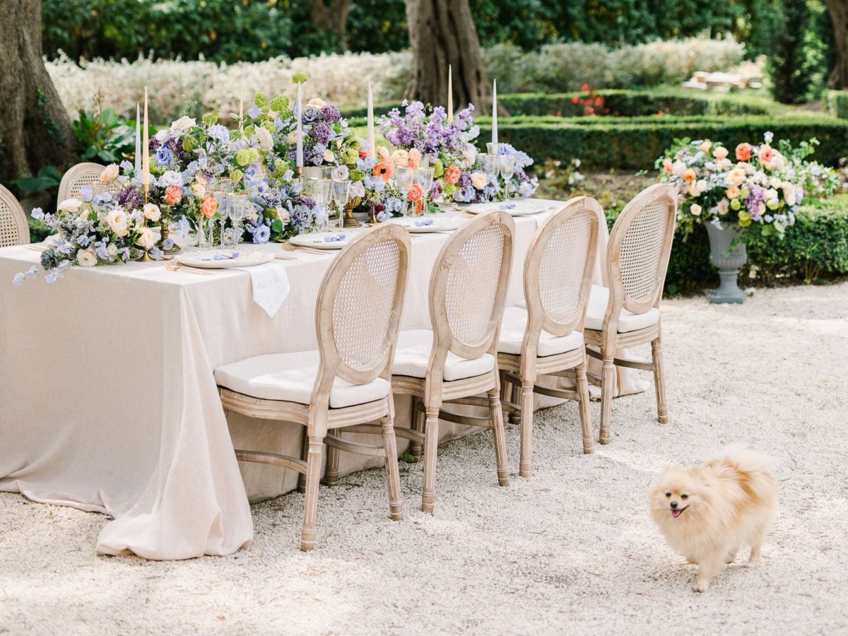 Romance in a Roman garden in the South of France with an exquisite display of flowers