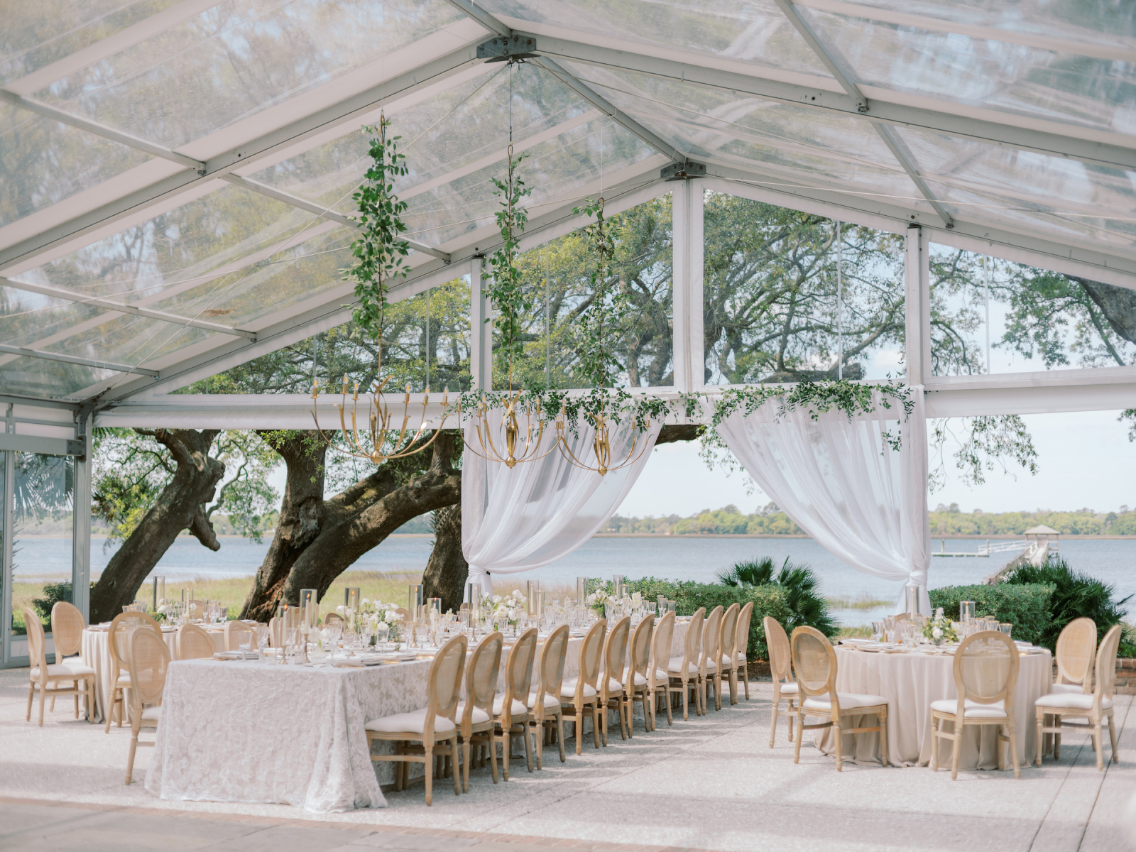 Coastal Wedding Inspiration with a Triple Floral Arch at Lowndes Grove in Charleston