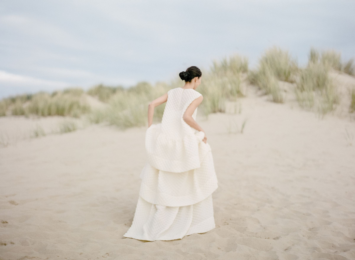 Contemporary and fashion forward Scandinavian style Bridal looks in the desert