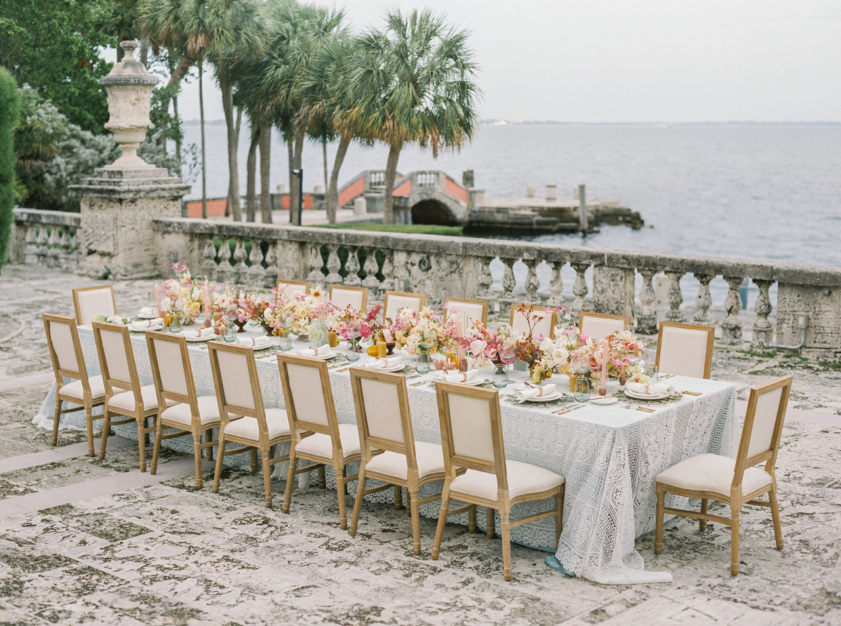 A tropical, colourful Miami editorial At Vizcaya With Bougainvillea, Orchids, & Amaryllis