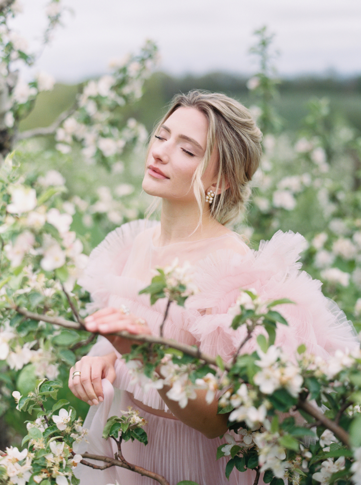 Soft Spring Bridal Inspiration amidst the blossoms