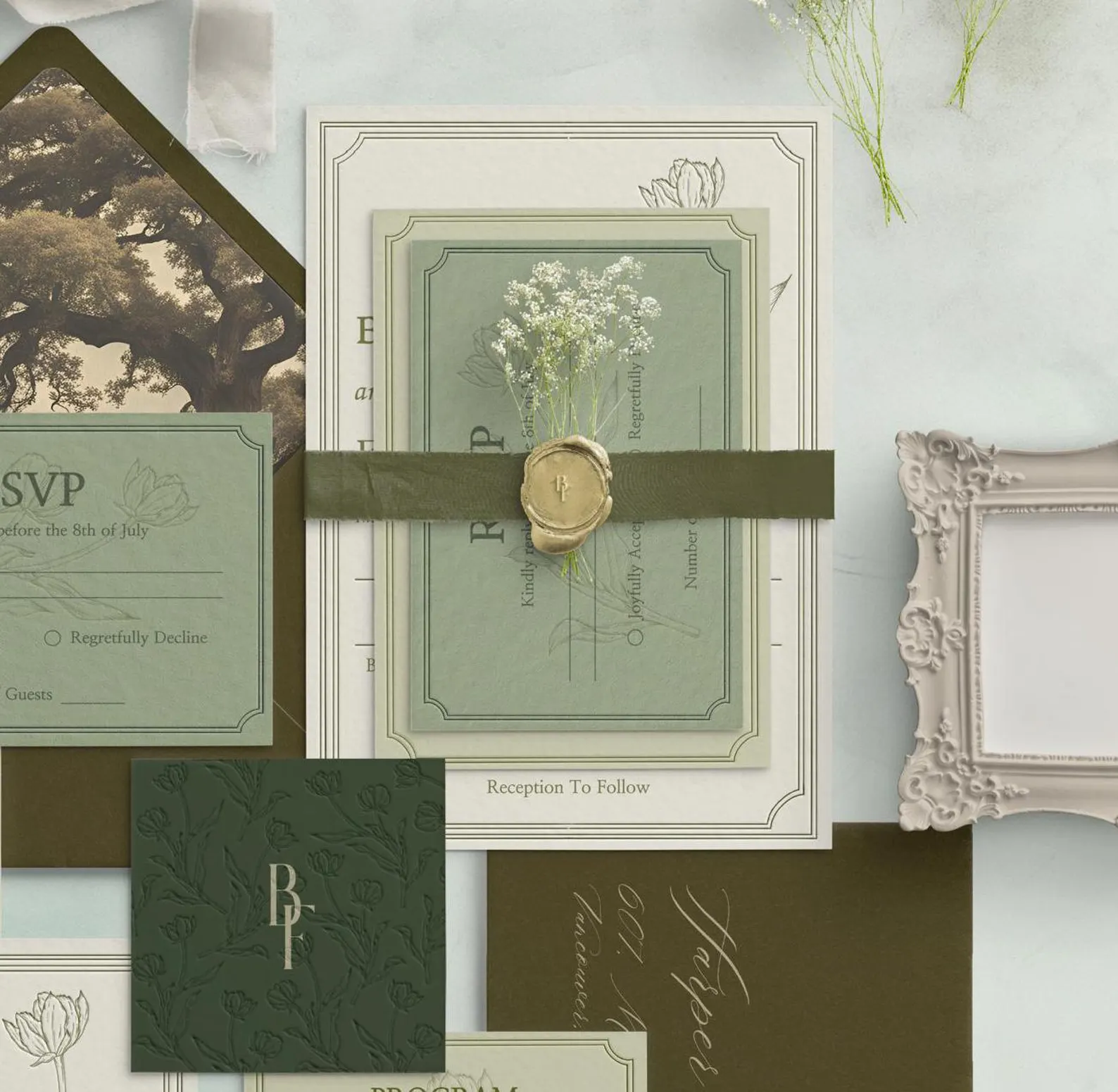 Vintage Botanical Wedding Invitation Suite  