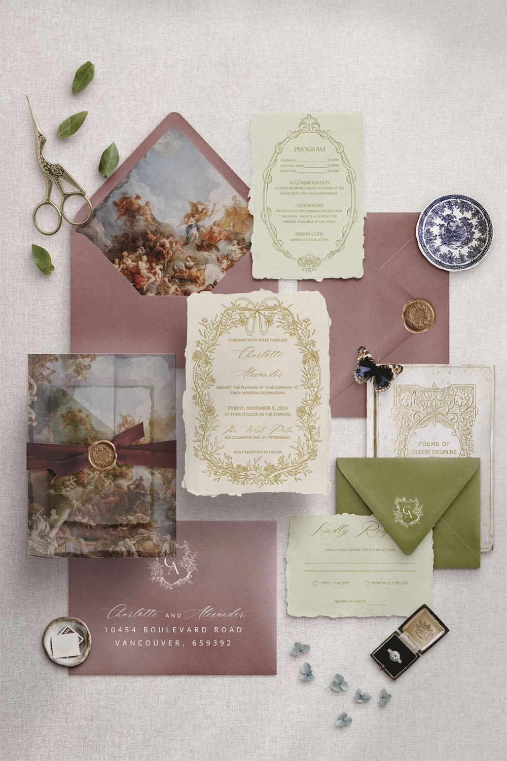 Vintage Romantic Wedding Invitation Suite